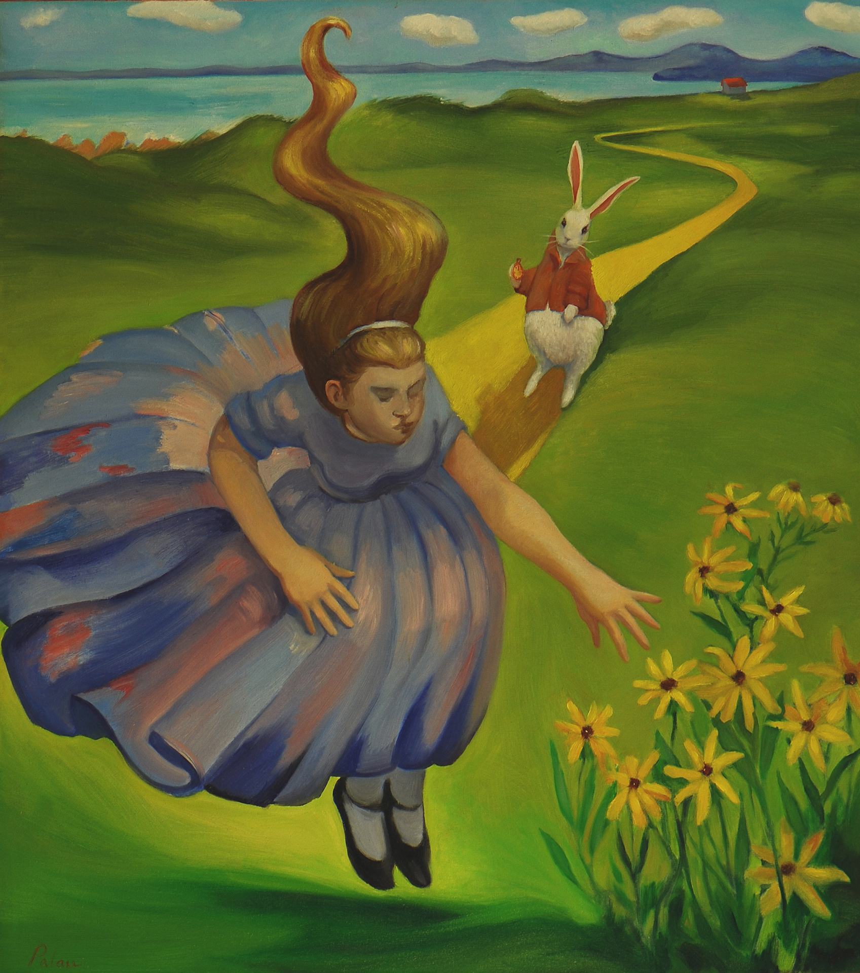 Alice Picking Daisies, from Alice in Wonderland - oil on canvas,