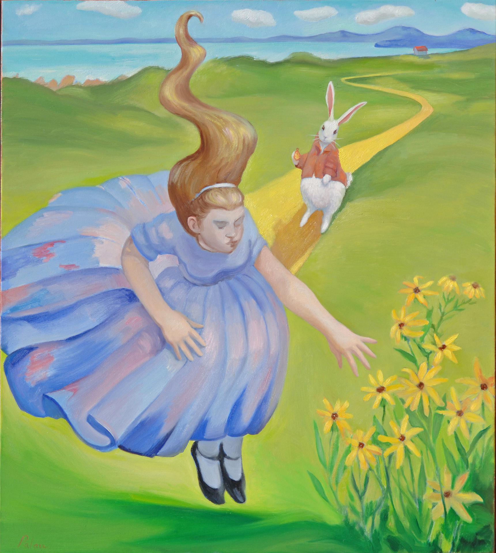 Alice Picking Flowers, Fleur Palau - oil on canvas, 23 x 22