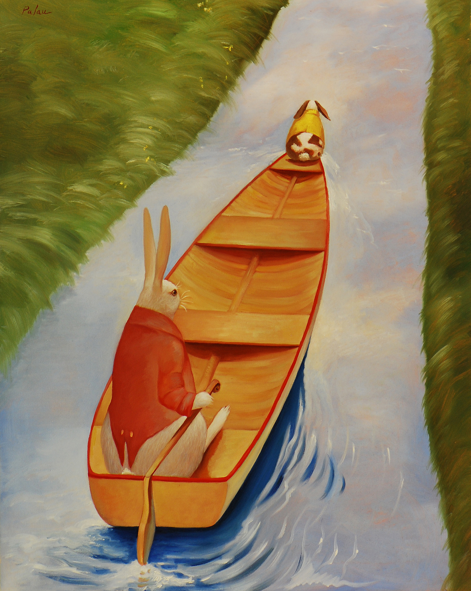 Going Upstream, Fleur Palau - oil on canvas, 28 x 20