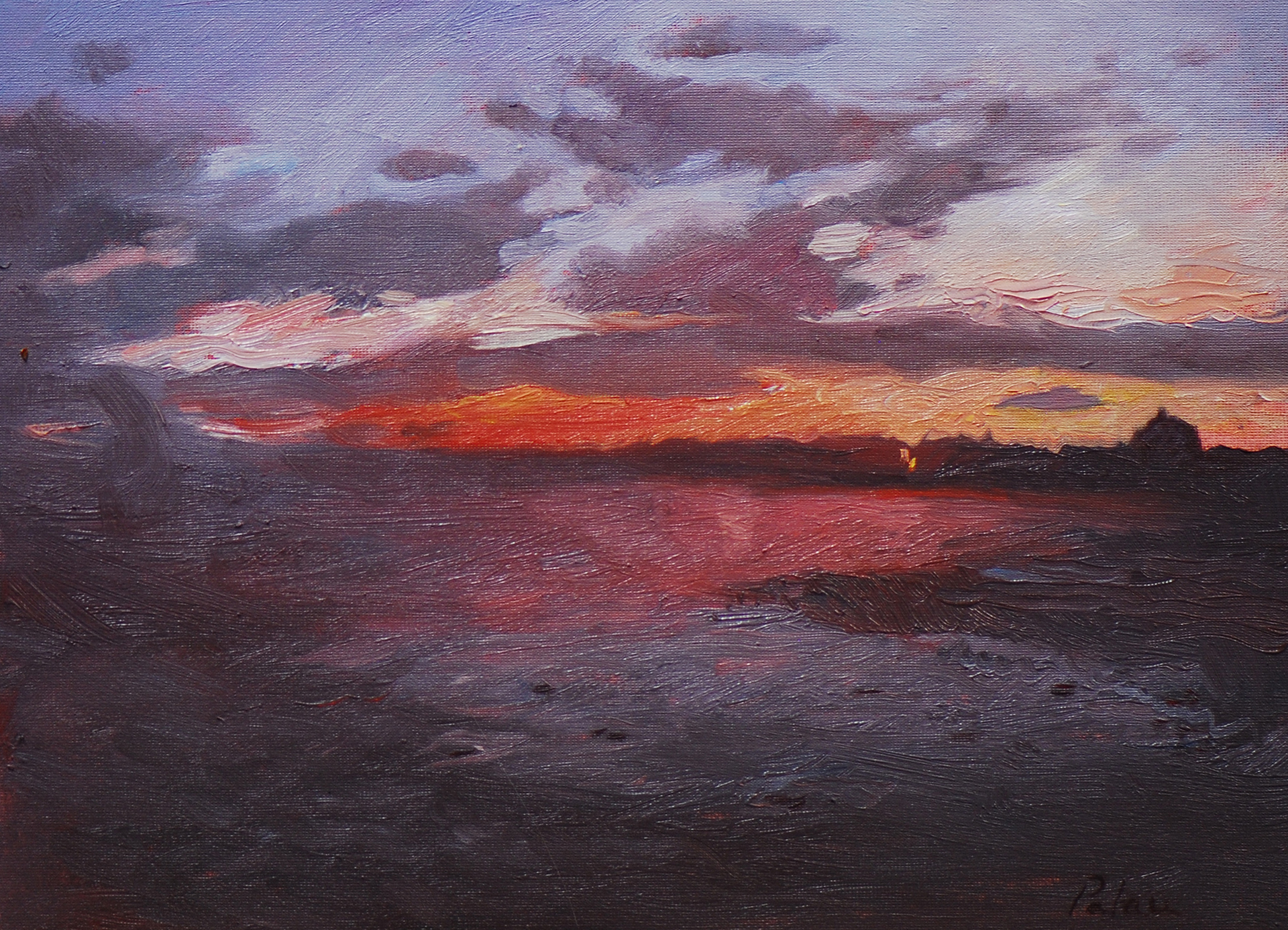 Rye Beach, NH at Dusk, Fleur Palau, oil on canvas 8 x 10