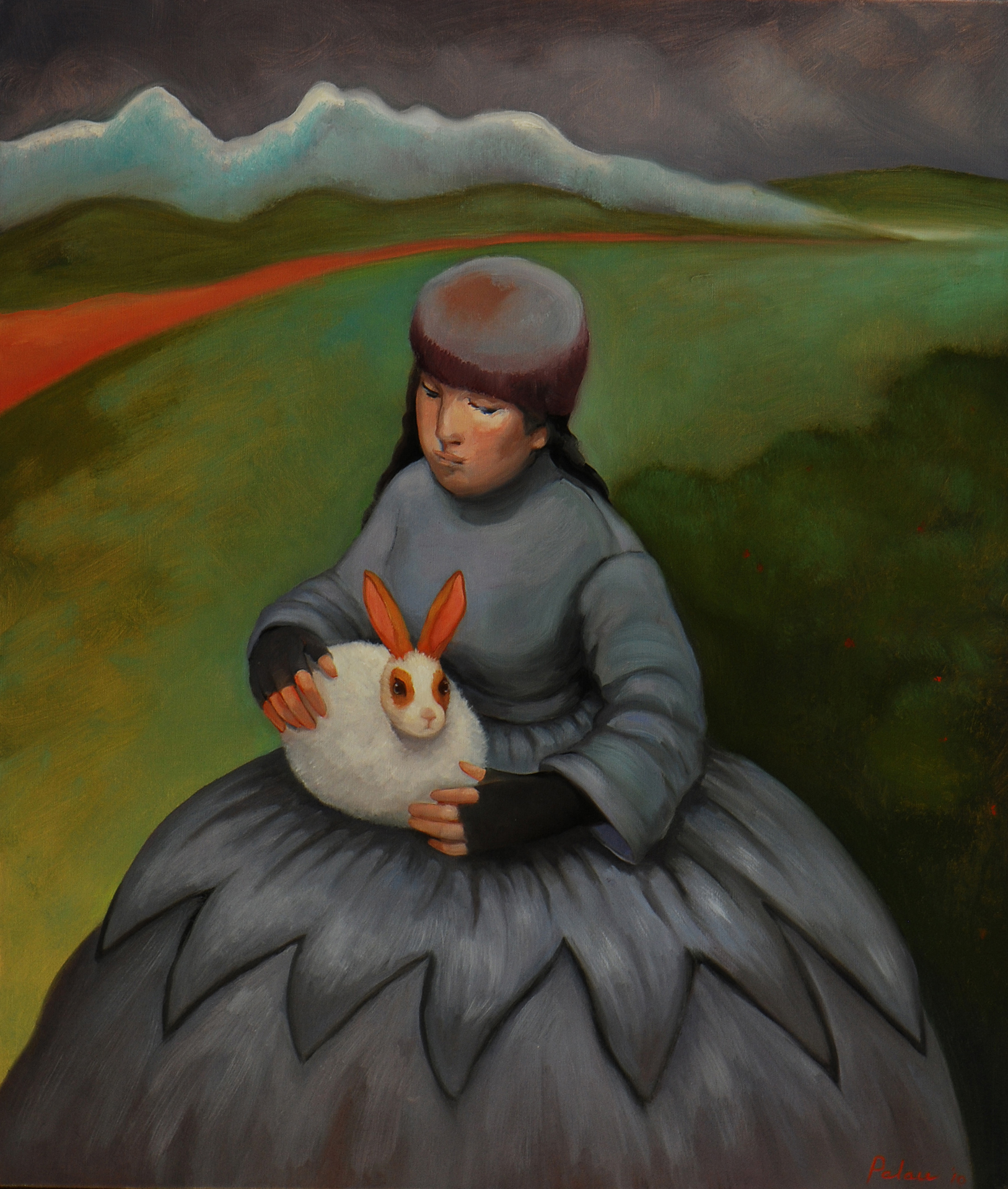 Woman with Rabbit, Fleur Palau - oil on canvas, 24 x 22