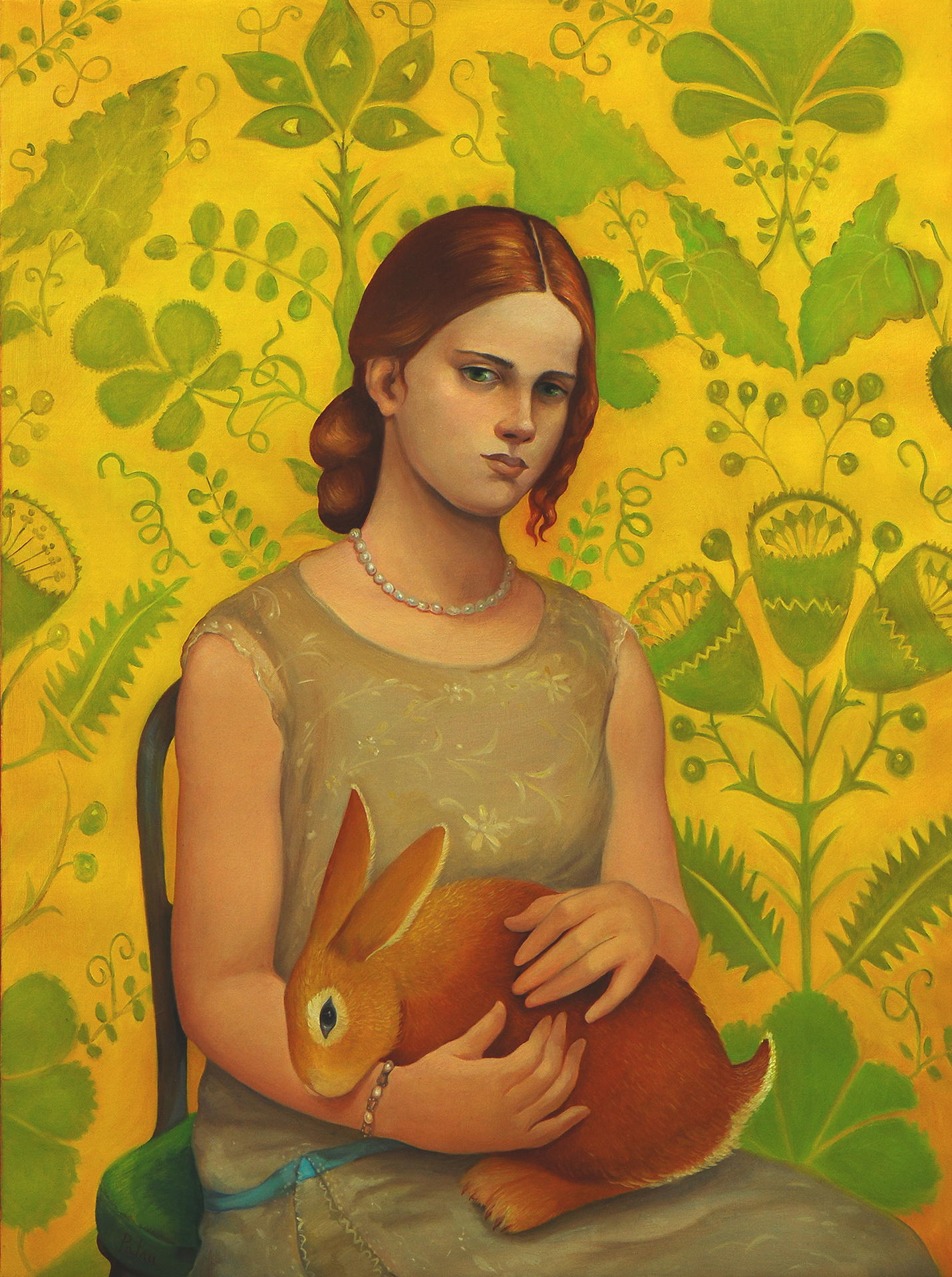 Young Girl with Rabbit, Fleur Palau - oil on canvas, 32 x 25