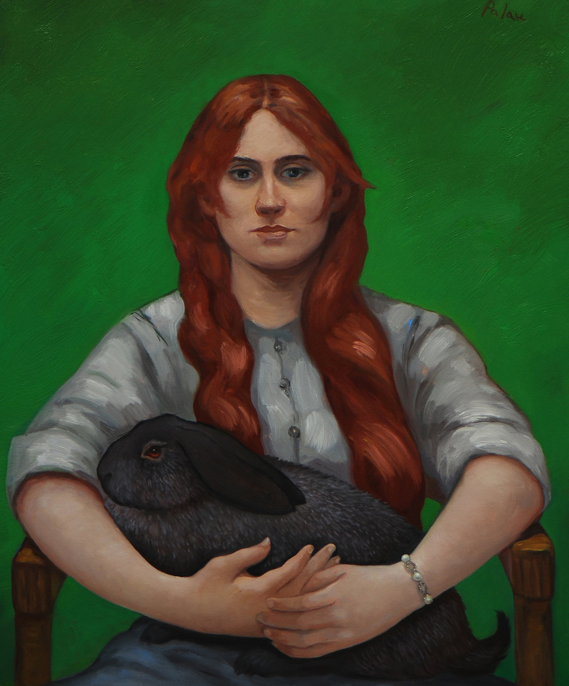 Lauren with Her Rabbit Luna, Fleur Palau, oil on canvas 24 x 20